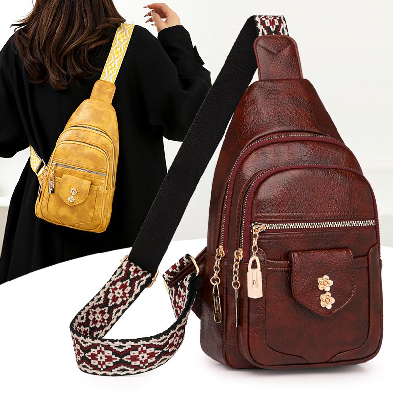 Женская нагрудная сумка, винтажная сумка через плечо из ПУ, многофункциональная сумка через плечо