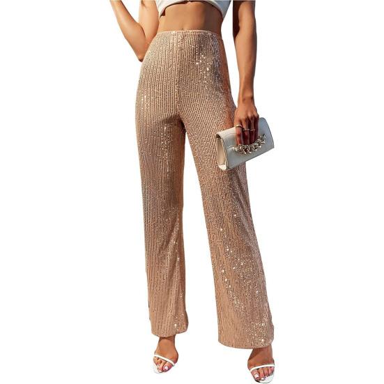 Women High Waist Sparkling Pants Wide Leg Flared Trousers Sequin Bling Party Slacks Glitter Night Out Pants Clubwear
