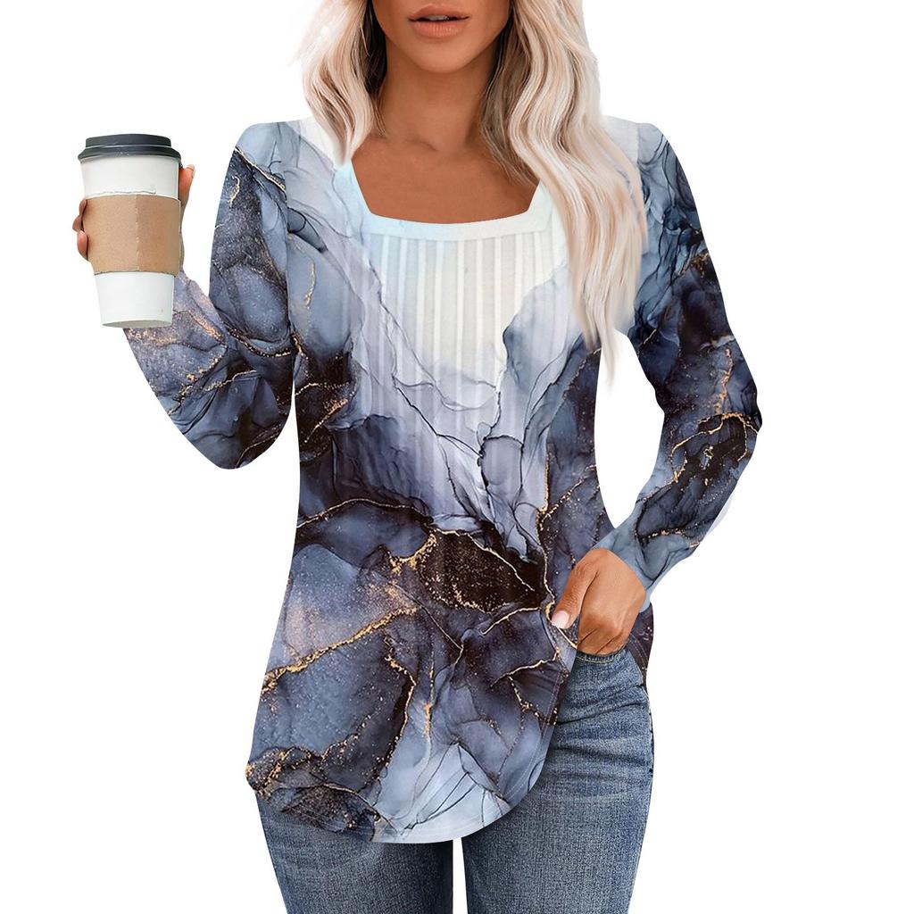 Рубашки с длинным рукавом для женщин, топы, нарядные повседневные блузки, плиссированные туники с квадратным вырезом