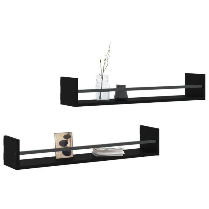 VidaXL Wall Shelves with Bars 2 Pcs Black 80x16x14 Cm 835439