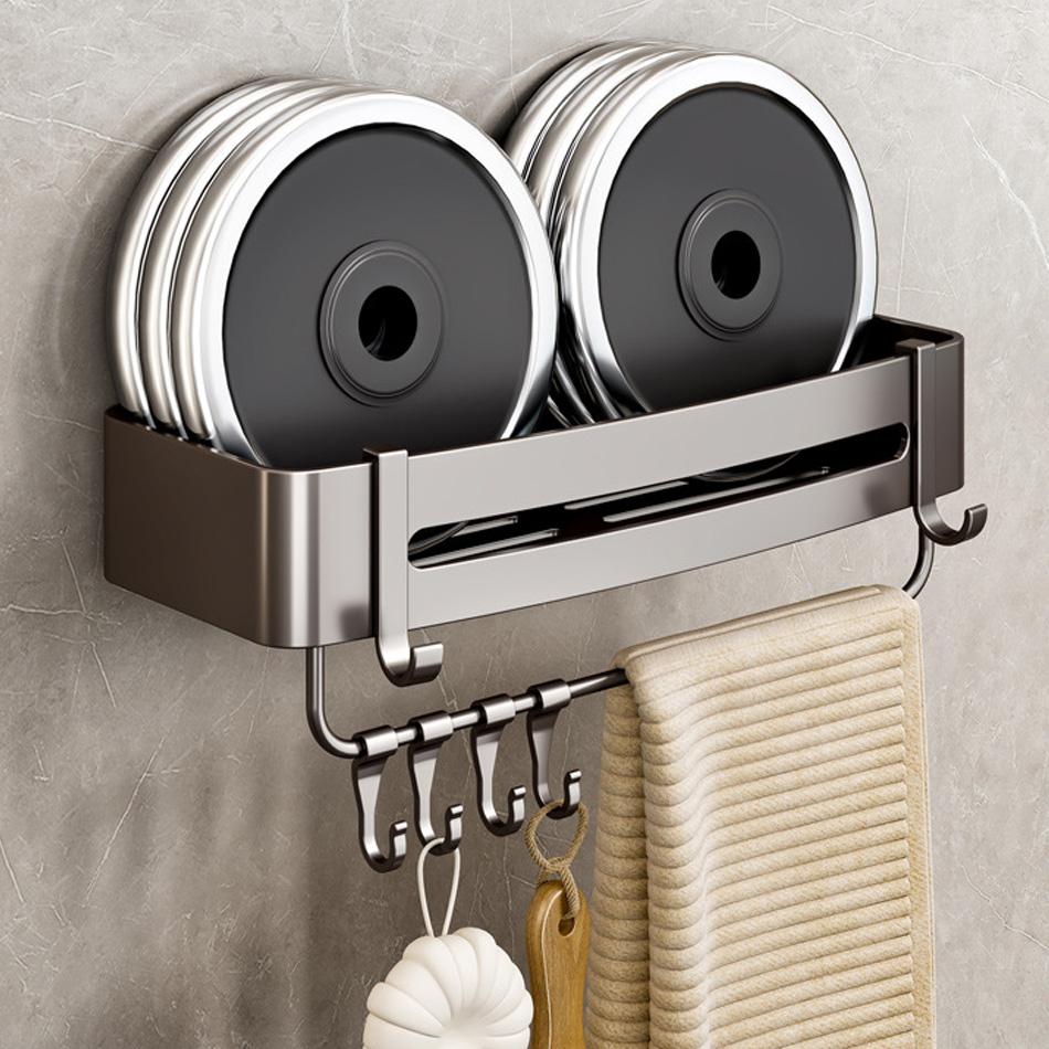 Прямоугольная полка для ванной комнаты, алюминиевая, серая, для туалета, кухни, для ванной, для хранения шампуня, мыла, треугольная полка с крючками, бесплатный гвоздь