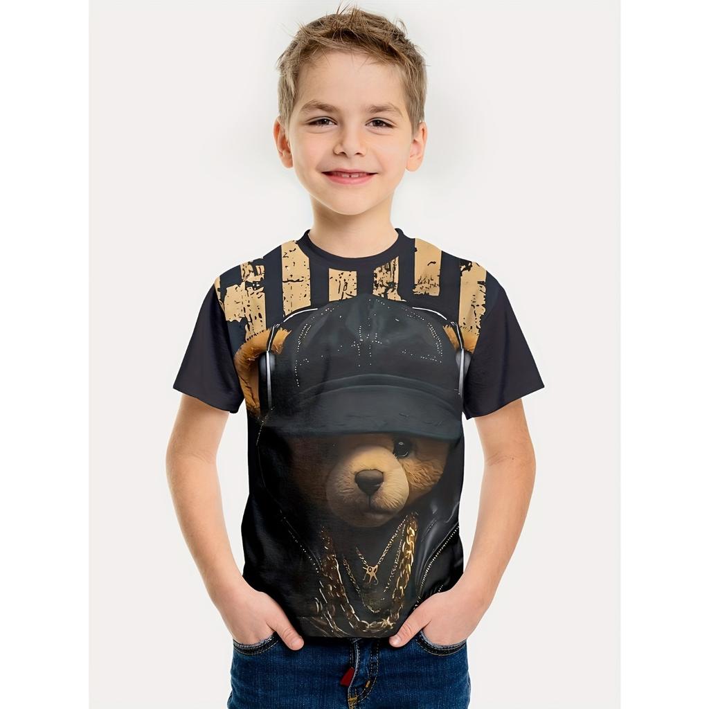 Summer Round Neck Animal Pattern 3D Printed Top Fashionable Casual Short Sleeved Children's Boy T-shirts