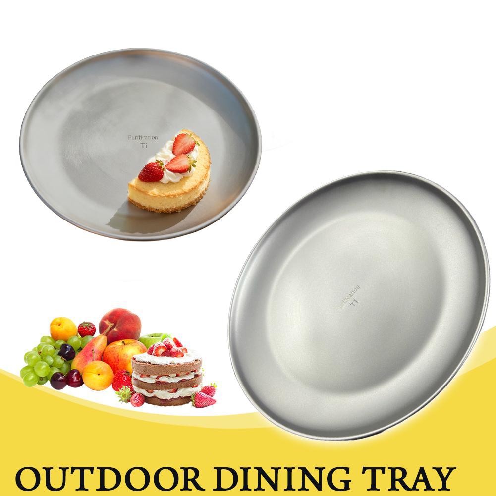 20CM Titanium Camping Plate Multi-Purpose Camping Plate For Barbecue Home Titanium Dinnerware Round Frosted Picnic Gear