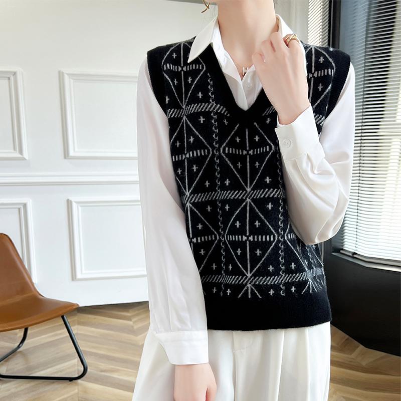 Женский кашемировый жилет Qinghe Cashmere 30% кашемир 70% шерсть осенне-зимний кашемировый жилет мягкий и теплый