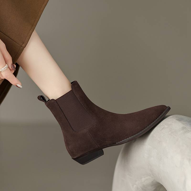 Krazing Pot Зимние ботинки челси из коровьей замши с круглым носком на толстом низком каблуке, увеличивающие рост, женские ботильоны, большой размер 41
