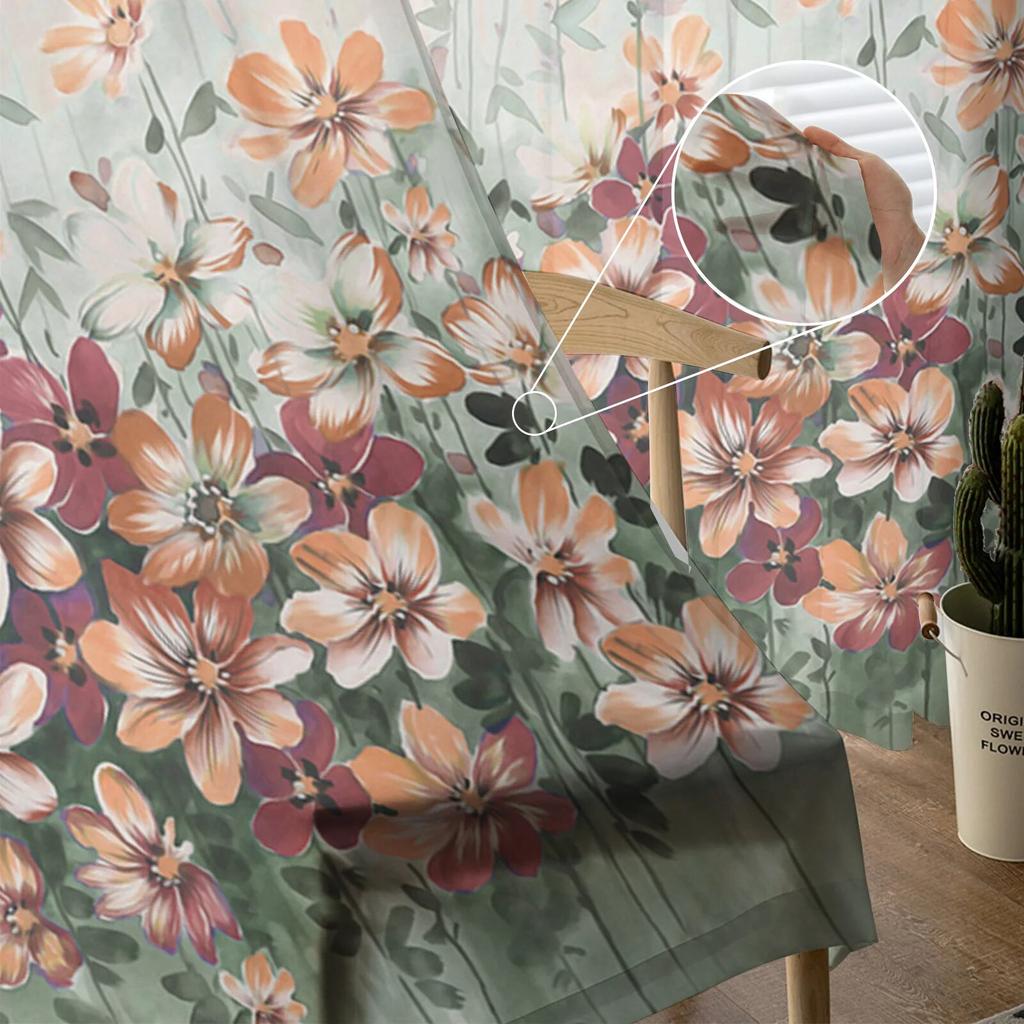 Цветы и растения, градиентные оконные тюлевые шторы для гостиной, кухни, современные оконные занавески, вуали