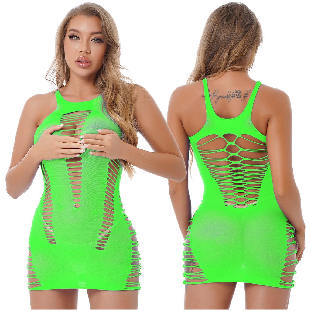 Womens Hollow Out Babydoll Mini Dress Sleeveless Bodycon Clubwear Nightgown Sleepwear
