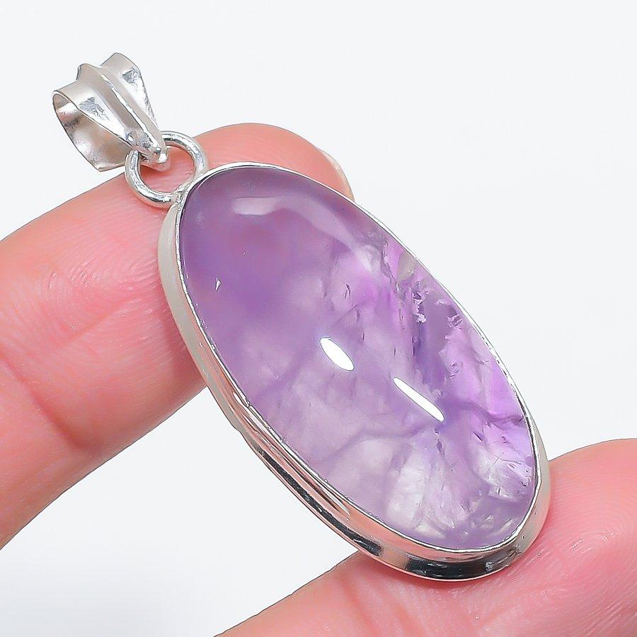 Natural Sage Amethyst Gemstone 925 Sterling Silver Jewelry Pendant 2.01" Q9s27