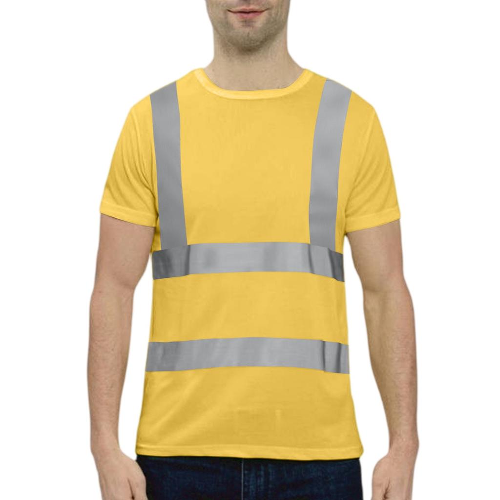 Men's Round-neck Quick-drying Reflective Outdoor Construction Environmental Sanitation Safety Building Labor Reflective Work Clothes Short-sleeved To