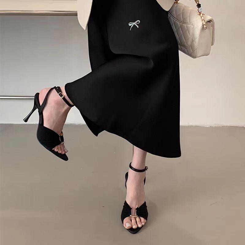 Fashion Versatile Thin Heel Pointed High Heels Women's 2025 New Sexy Fish Mouth Buckle Sandals Women's Summer Wear