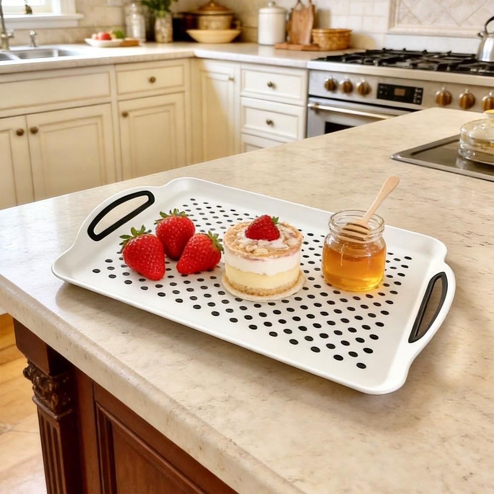 Plastic Serving Tray Rectangular Raised Rim Handles Non Slip Plastic Double Handles Non Slip Food Tray Restaurant Use