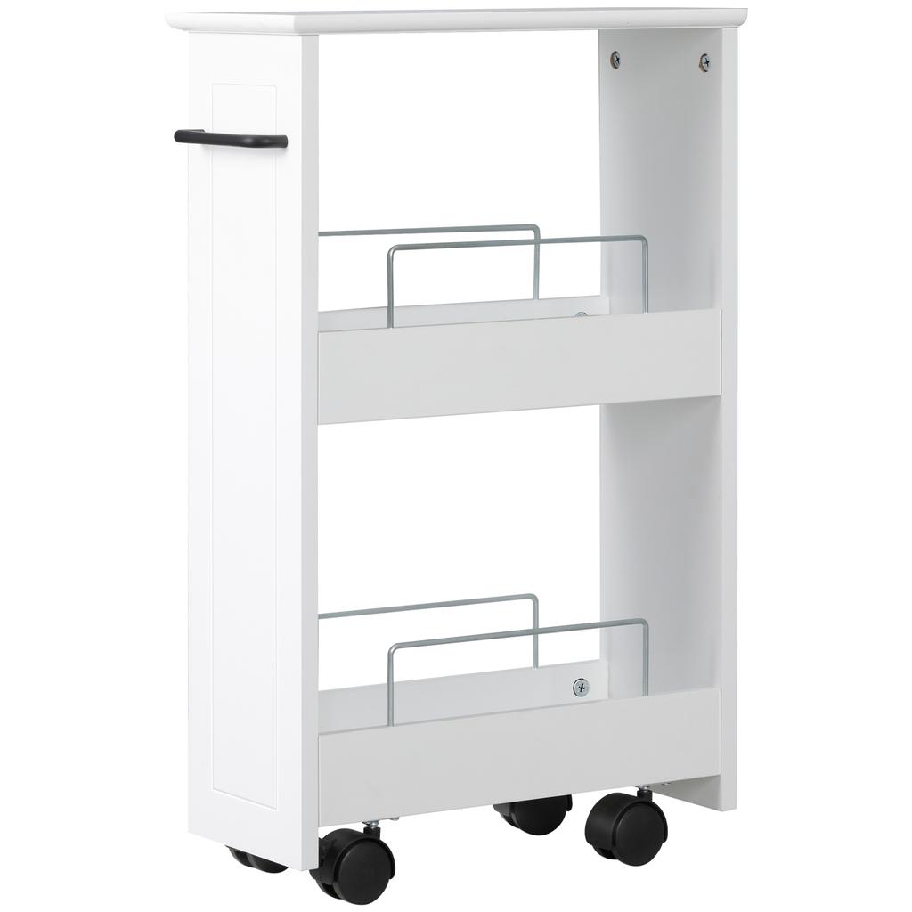 Space-Saving Multipurpose Trolley in MDF Wood and Wheels, 42.5x20.3x66.7cm, White