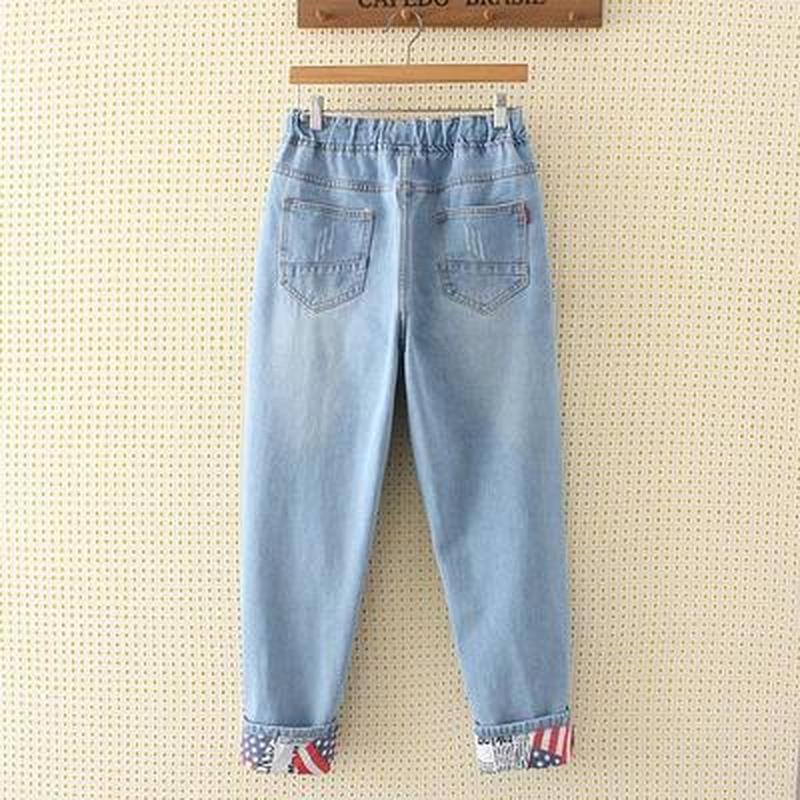 Женские весенние и осенние повседневные брюки большого размера с высокой талией, свободные джинсы с дырками, джинсовые укороченные брюки