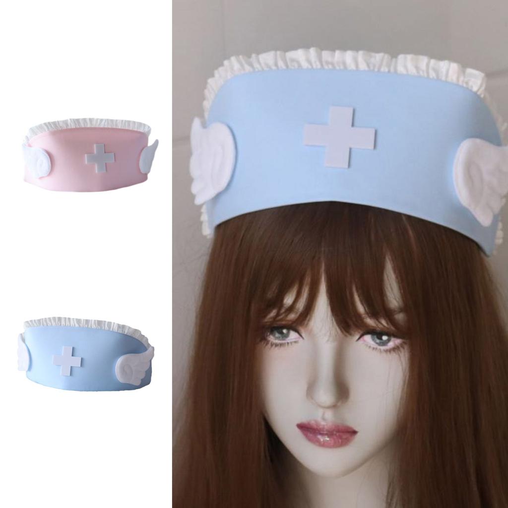 Adult Nurse Hat with Angel Wings Decoration Nursing Hat Costume Accesories Halloween Role Play Party for Women