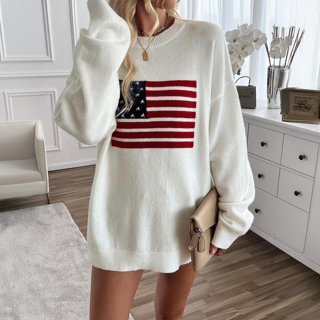 Diyun 2024 Autumn/Winter Women's Yarn-Dyed Independence Day Long-Sleeve Casual Sweater