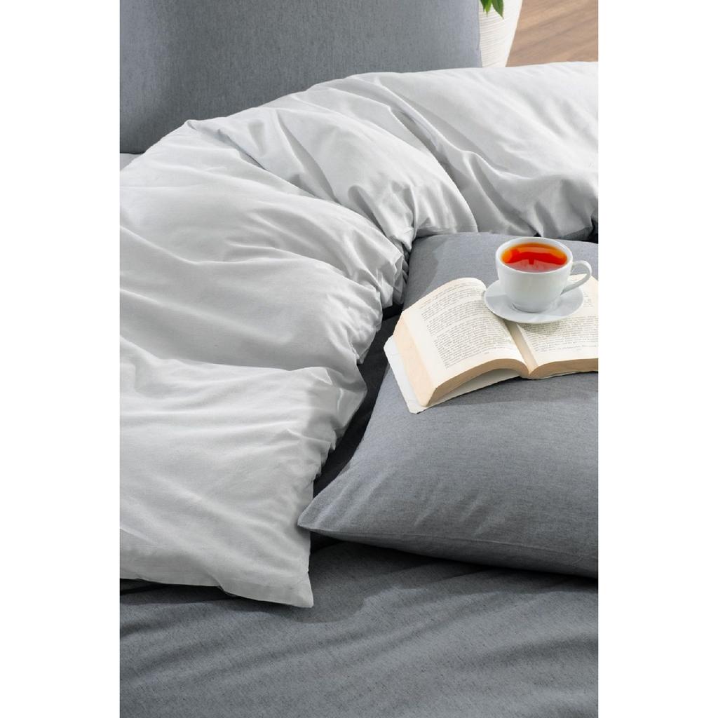 White Square Anthracite Single Duvet Cover Set With Rubber Sheet And 1 Pillow Case