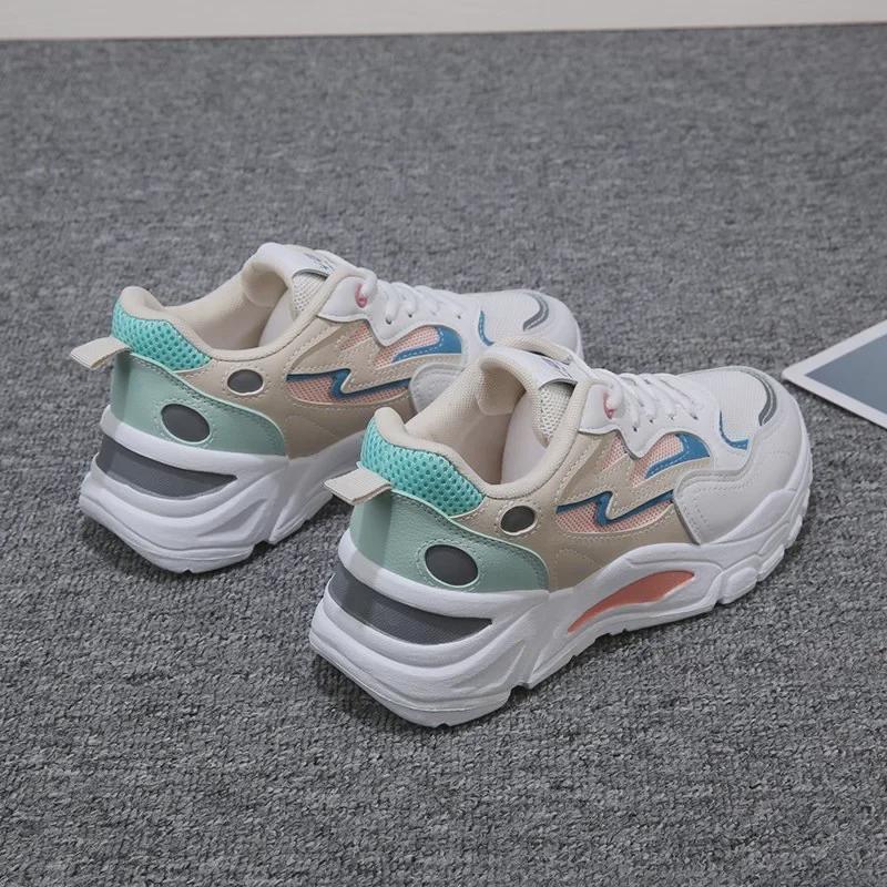 Женские цветные сетчатые кроссовки Dad 2024: Модная, дышащая, спортивная обувь на толстой подошве для лета.