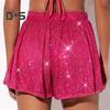 Женские шорты с пайетками, эластичные, с высокой талией, свободные, А-силуэта, однотонные, ультракороткие, выше колена, для выступлений, танцевальные шорты