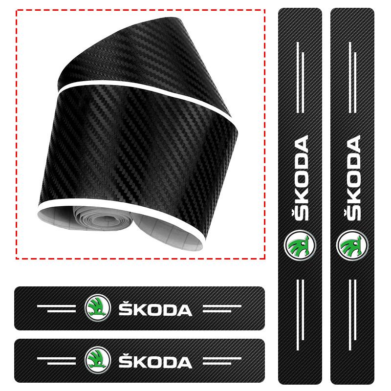 pdvri7 4Pcs/set Carbon Fiber Car Door Sill Threshold Protector Logo Stickers For Skoda Octavia MK2 MK3 2 3 A7 Fabia Karoq Kodiaq Rapid