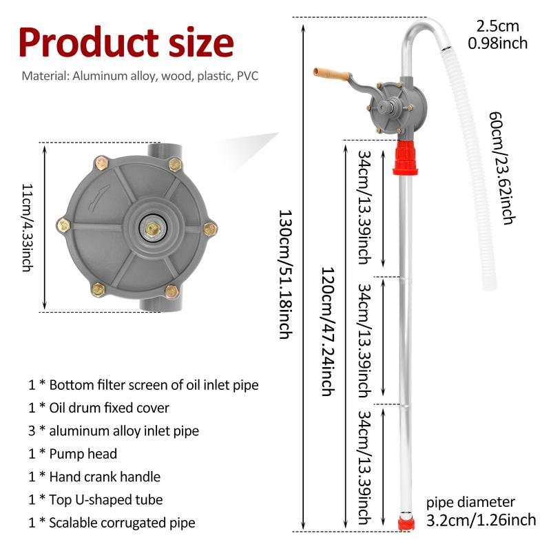 Hand Pump Crank Pump Oil Diesel Barrel Pump 55 Gallon Adjustable Drum Pump Outdoor Car Transfer Suction Pumps Gasoline Oil