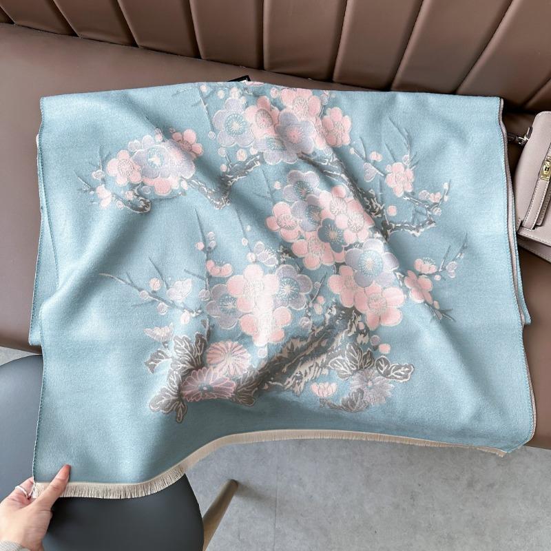 Премиальный шарф с цветами сливы женский из имитации кашемира офисный платок для помещения с кондиционером с зимним шарфом в подарок для мамы