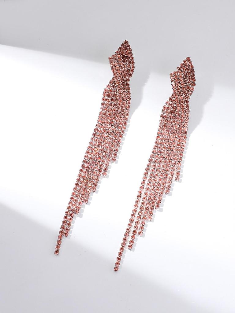 European & American Style Full Diamond Long Tassel Earrings for Women