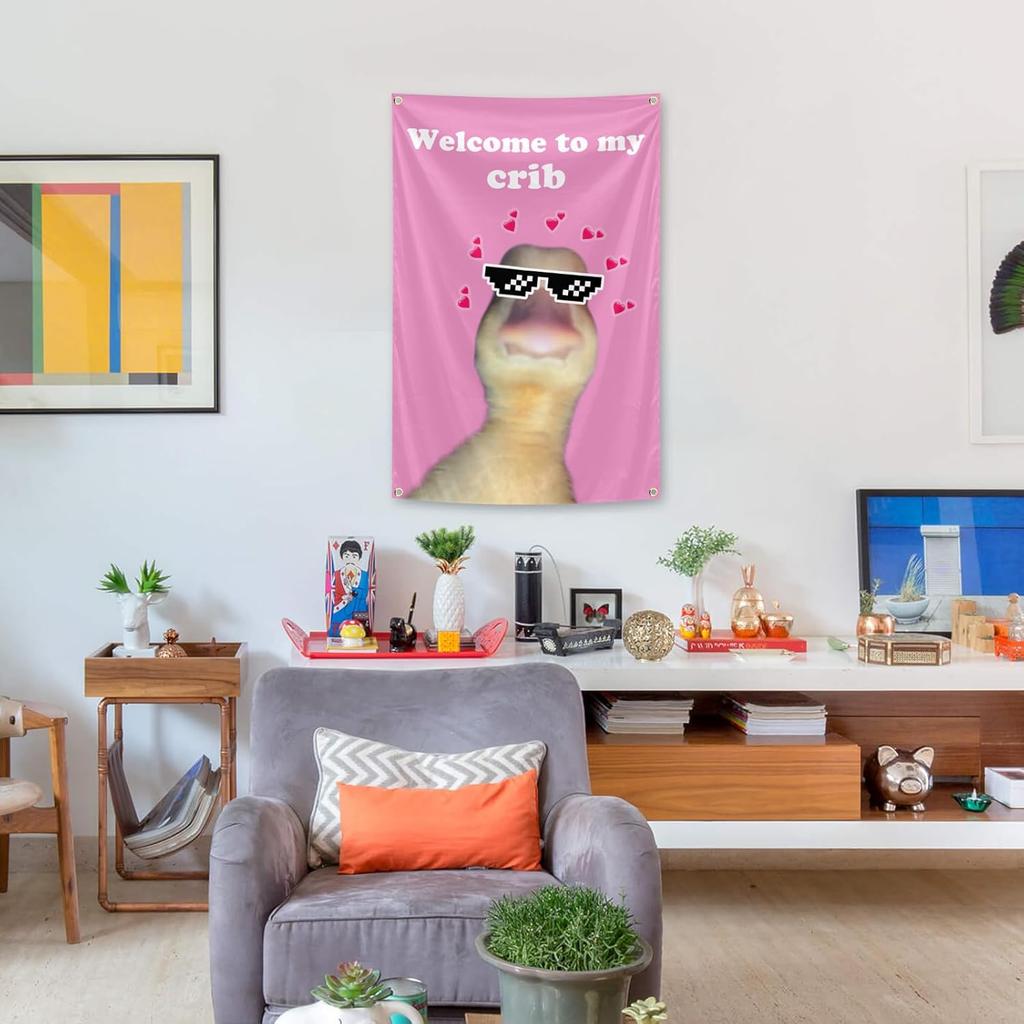 Welcome To My Crib Flag 2x3 Feet Tapestry With 4 Brass Grommets. Funny Flag for Teen Girls Room Indoor Outdoor Bedroom and College Dorm Wall Decor