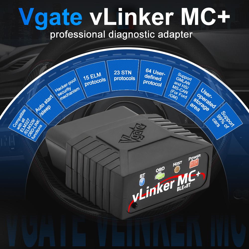 Vgate VLinker MC+ BLE Bluetooth 4.0 Для IOS Android SW-CAN MS-CAN Диагностический инструмент OBD