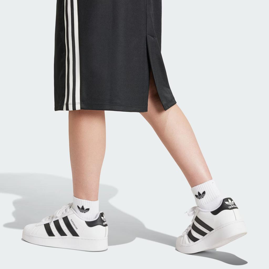 Adidas Originals 3-Stripes Color-Block Elastic Waist Sporty Casual Long Skirt Women Bottoms Black IR6101