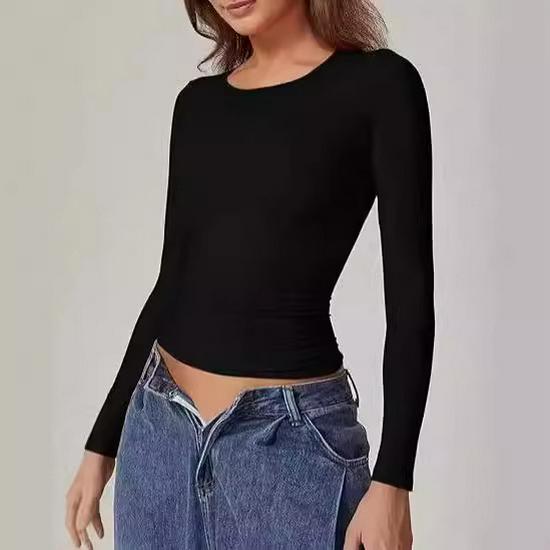 Европейские и американские женские пуловеры с длинным рукавом и круглым вырезом из молочного шелка