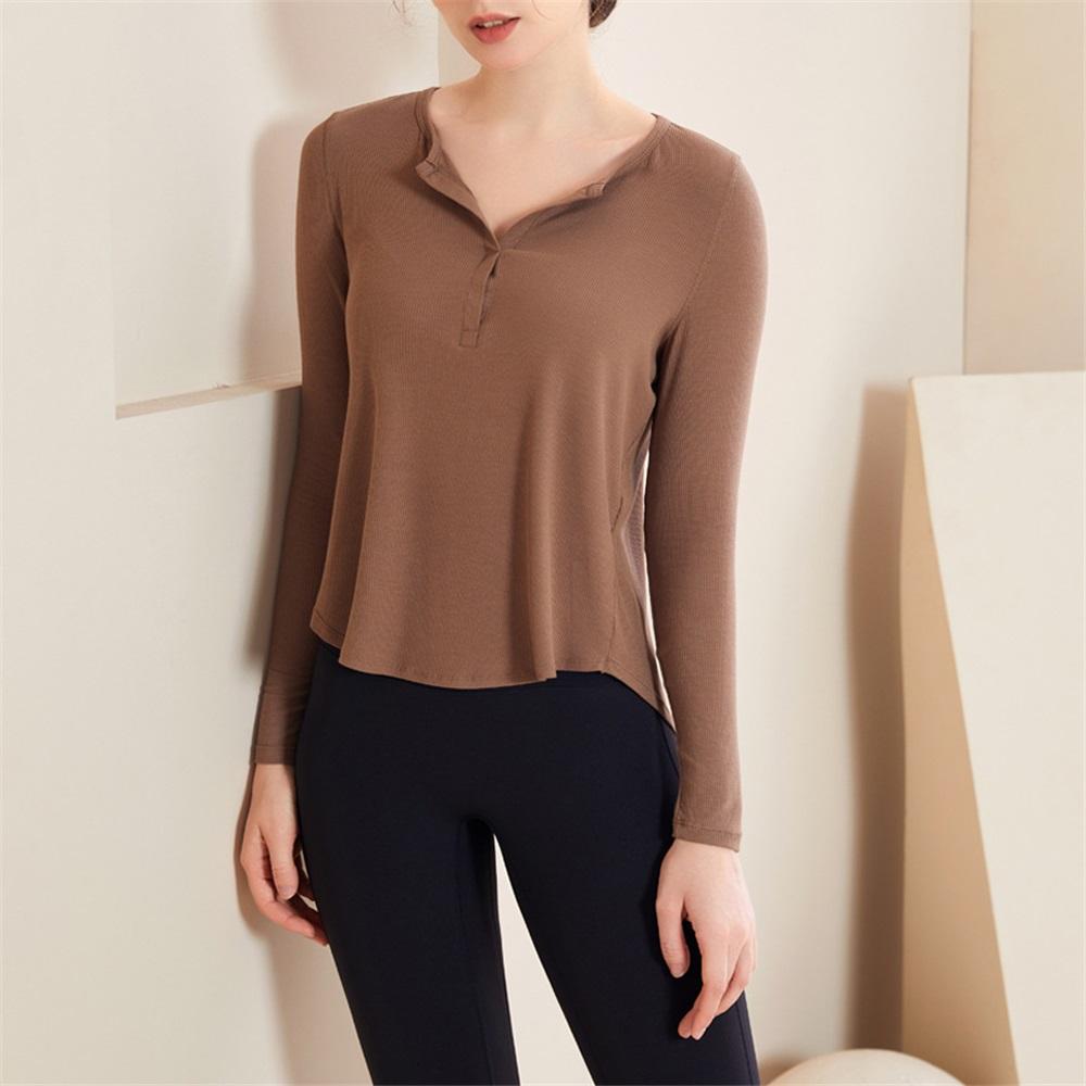 Свободная футболка для фитнеса и йоги с длинным рукавом, быстросохнущая накидка, новинка осени, универсальный топ с нитью для спортивного фитнес-костюма для женщин