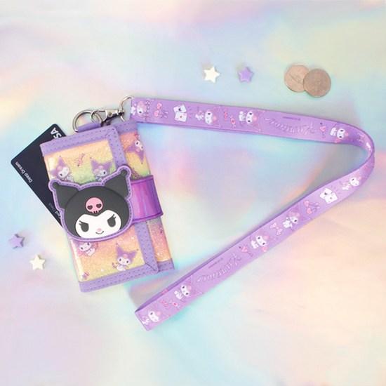Sanrio Кошелек-ожерелье Kuromi Bling 3 Tier, популярный персонаж в Корее