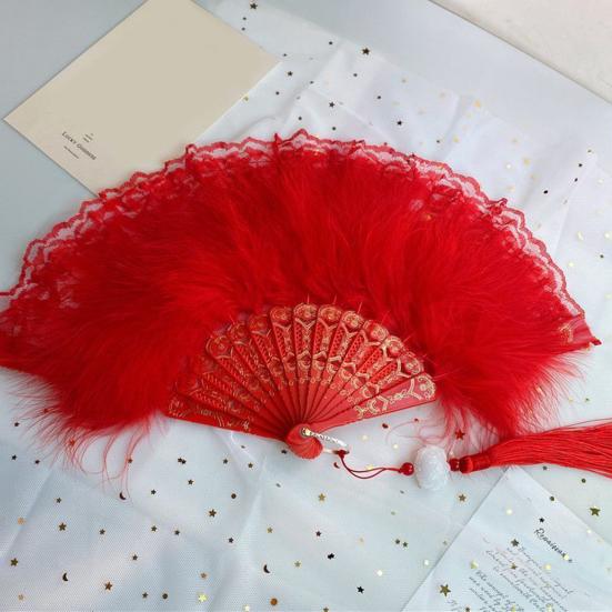 Beautiful Lolita Han Chinese Cheongsam Clothing Accessories Durable Retro Feather Summer Hand Fan Home Supplies Folding Fan