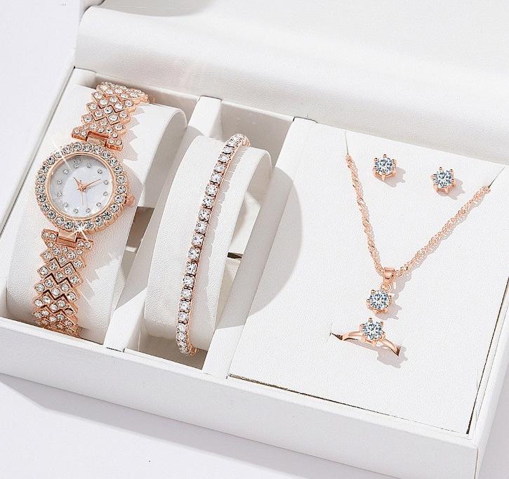 Набор женских универсальных кварцевых наручных часов из 5 предметов со стальным браслетом