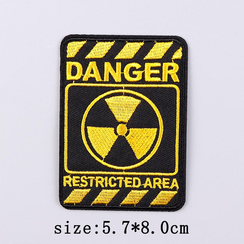 Warning Embroidery Patch Iron On Patches For Clothing Danger Prohibit Sign Embroidered Patches For Clothes Nuclear Marker Badges