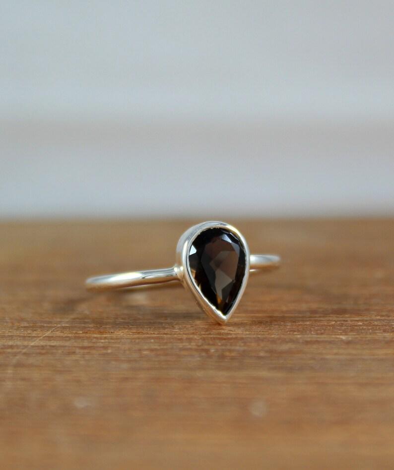 Кольцо с дымчатым кварцем и грушей, кольцо из стерлингового серебра 925 пробы, составное кольцо, подарок для нее, кольцо с безелем, дизайнерское кольцо, серебряные украшения