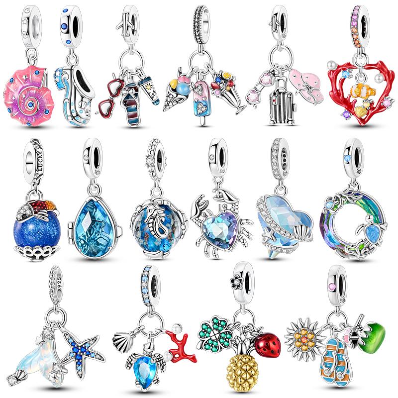 Медные Летние Океанские Пляжные Подвески-Шармы Краб Рыба Подходят для Оригинального Браслета DIY Ювелирные Подвески Болтающиеся Подарок для Женщины