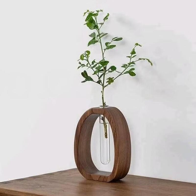 XYPC Wangshu Walnut Wood & Glass Desktop Vase