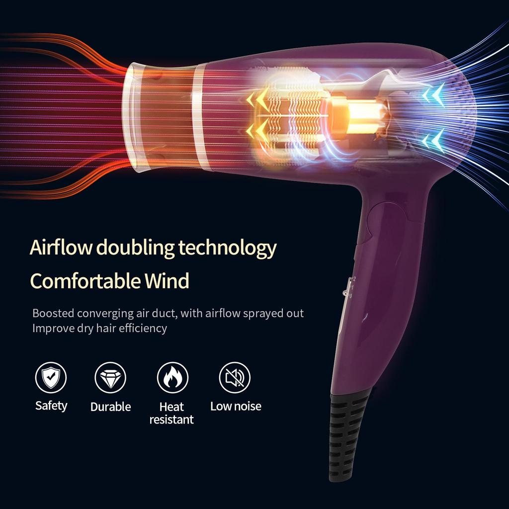 Guangba Портативный Складной Маломощный Фен с Технологией Отрицательных Ионов - Бережный к Волосам