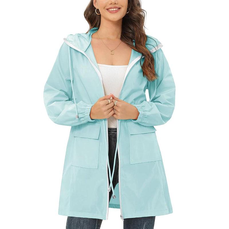 Rain Jacket for Women Waterproof with Hood Active Outdoor Long Rain Coats Packable Raincoat Lightweight Windbreaker