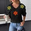 Short Top, Sweater, Large Lapel, Embroidered Flower Patchwork Pullover Sweater for Women