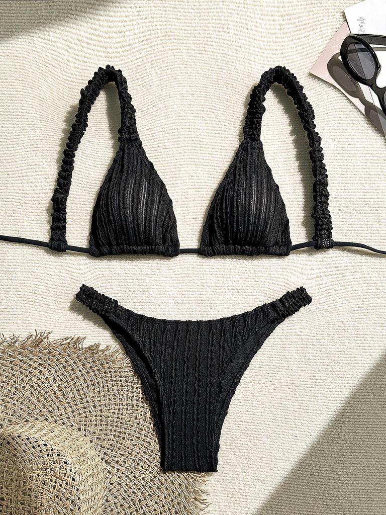 2024 Европейский и американский однотонный сексуальный купальник-бикини женский - Пляжная одежда в стиле Инс