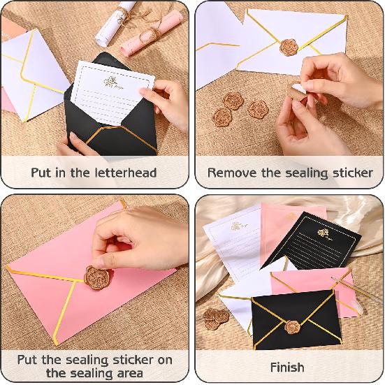 BAYTORY 45 Pcs Lined Stationery Letter Paper, A5 Golden-Lace Vintage Writing Letterhead, Decorative Stationery Paper for Love Letters Invitations &