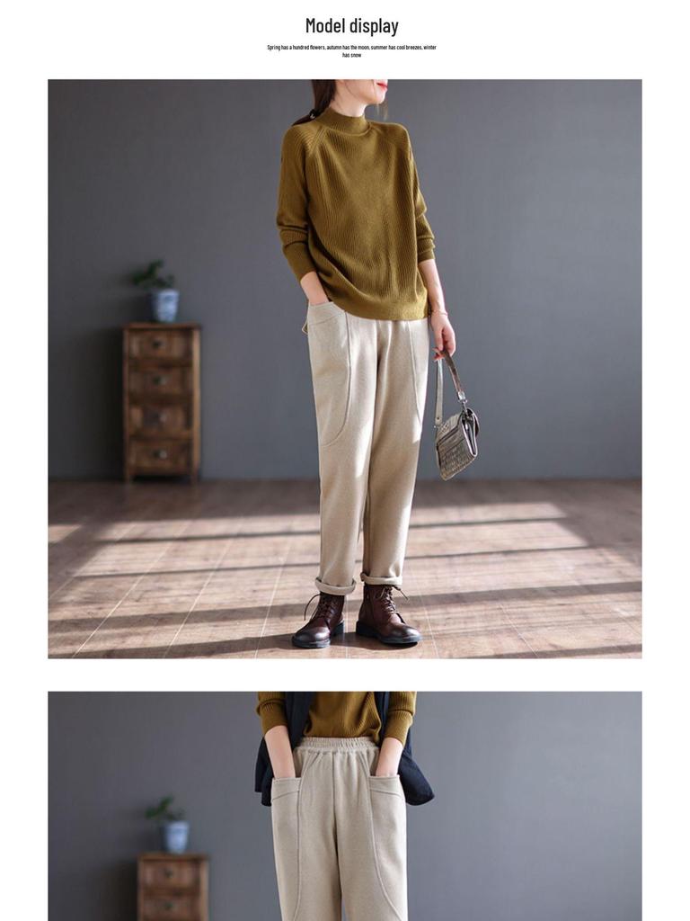 Женские ретро повседневные спортивные гаремные спортивные штаны с эластичной талией и большими карманами - универсальные для осени/зимы