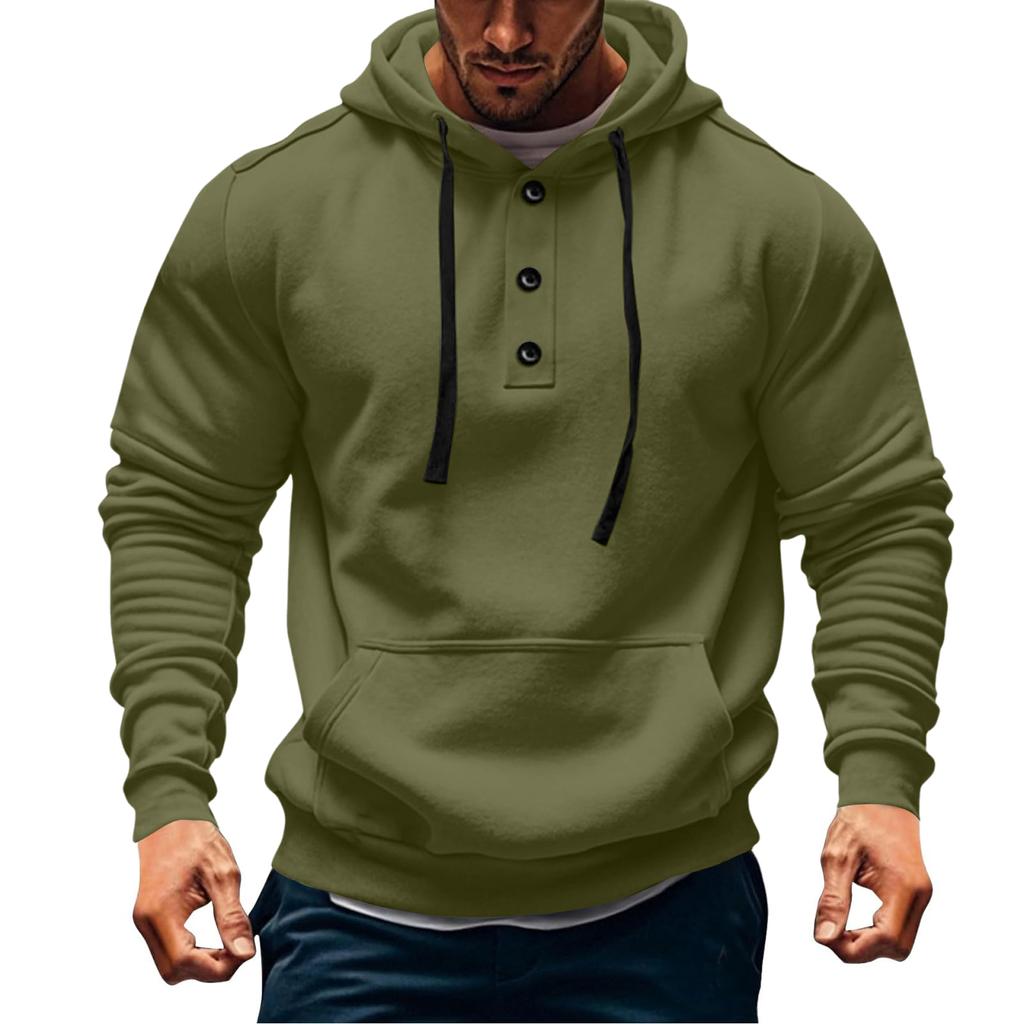 Mens  Hoodies Vintage Casual Quarter Button Up Hooded Workout Sweatshirts Fall Winter Pullover Hoody