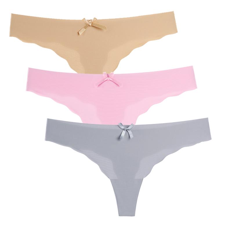 3Pcs/Set Sexy Thongs Women's Ice Silk Panties Underwear Seamless Solid G-String Thongs Low Waist Female Lingerie T-back