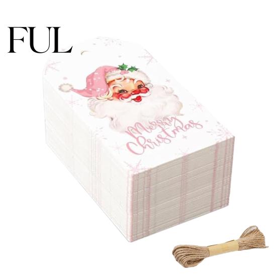 Paper Labels with Twine 50 Pcs Christmas Gift Tags, Merry Thick Santa Claus Tags Jute Rope for Holiday Wrapping, DIY Crafts, New Year Party