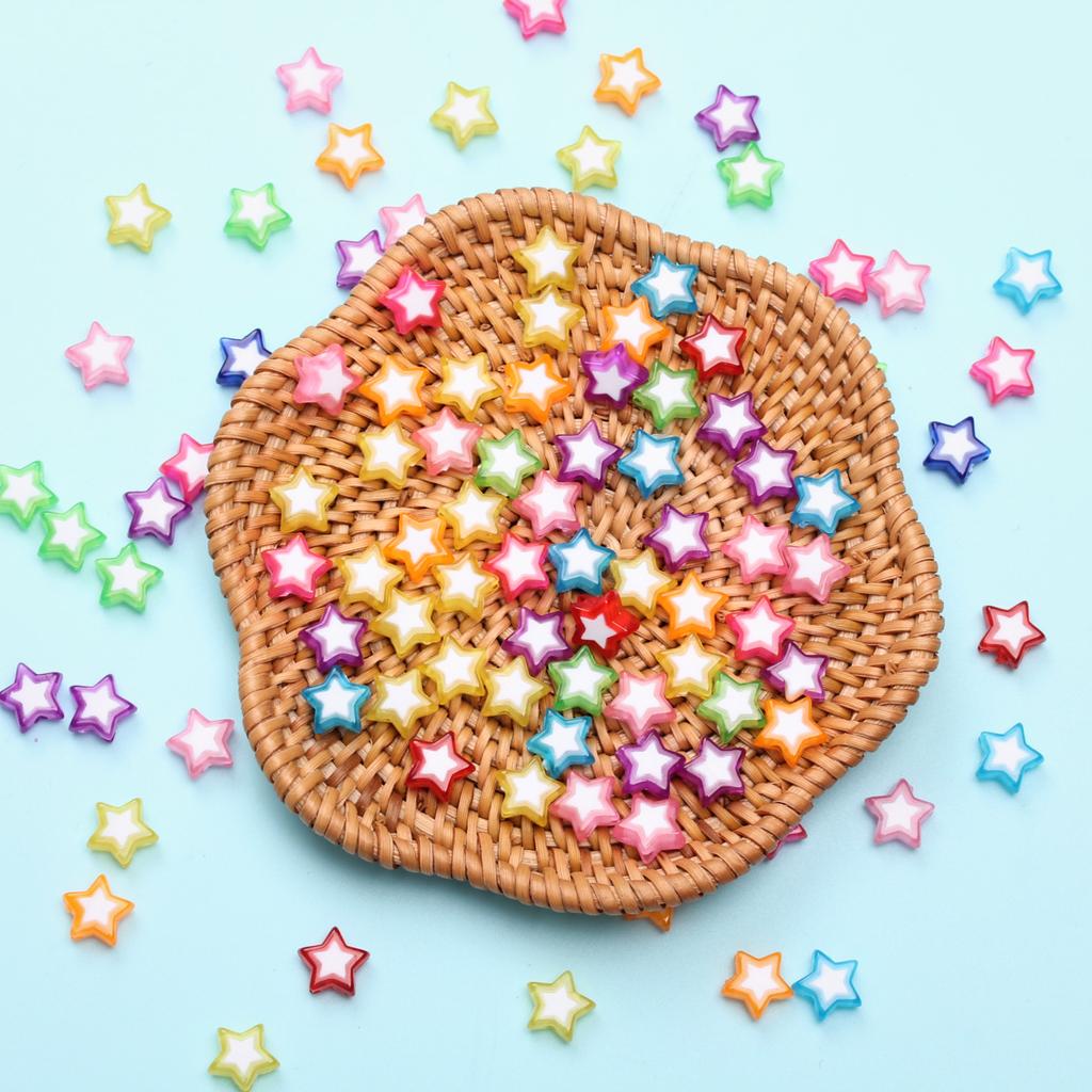 Unisex Fashion Loose Beads 100PCS Handmade Material Acrylic Beads Handcraft 10mm Beads for DIY Heart Star Beads Jewelry Making Accessories