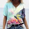 Футболки с 3D-принтом «Бабочка, цветок», женские, с V-образным вырезом, свободные топы, повседневная женская винтажная одежда, уличная одежда