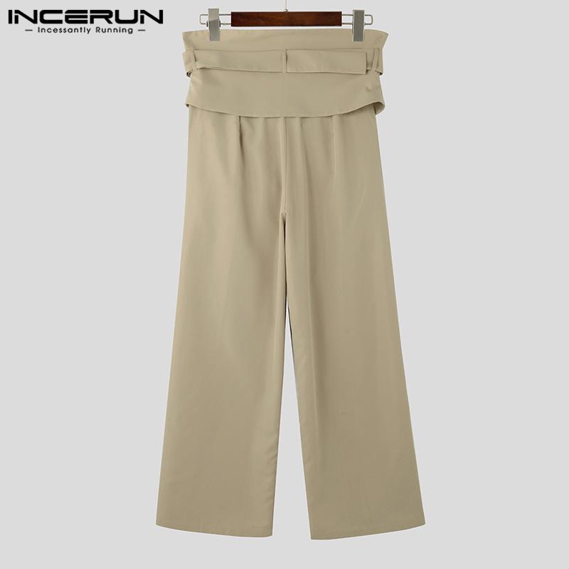 INCERUN Весенние мужские брюки на молнии с высокой талией, однотонные, широкие, длинные брюки